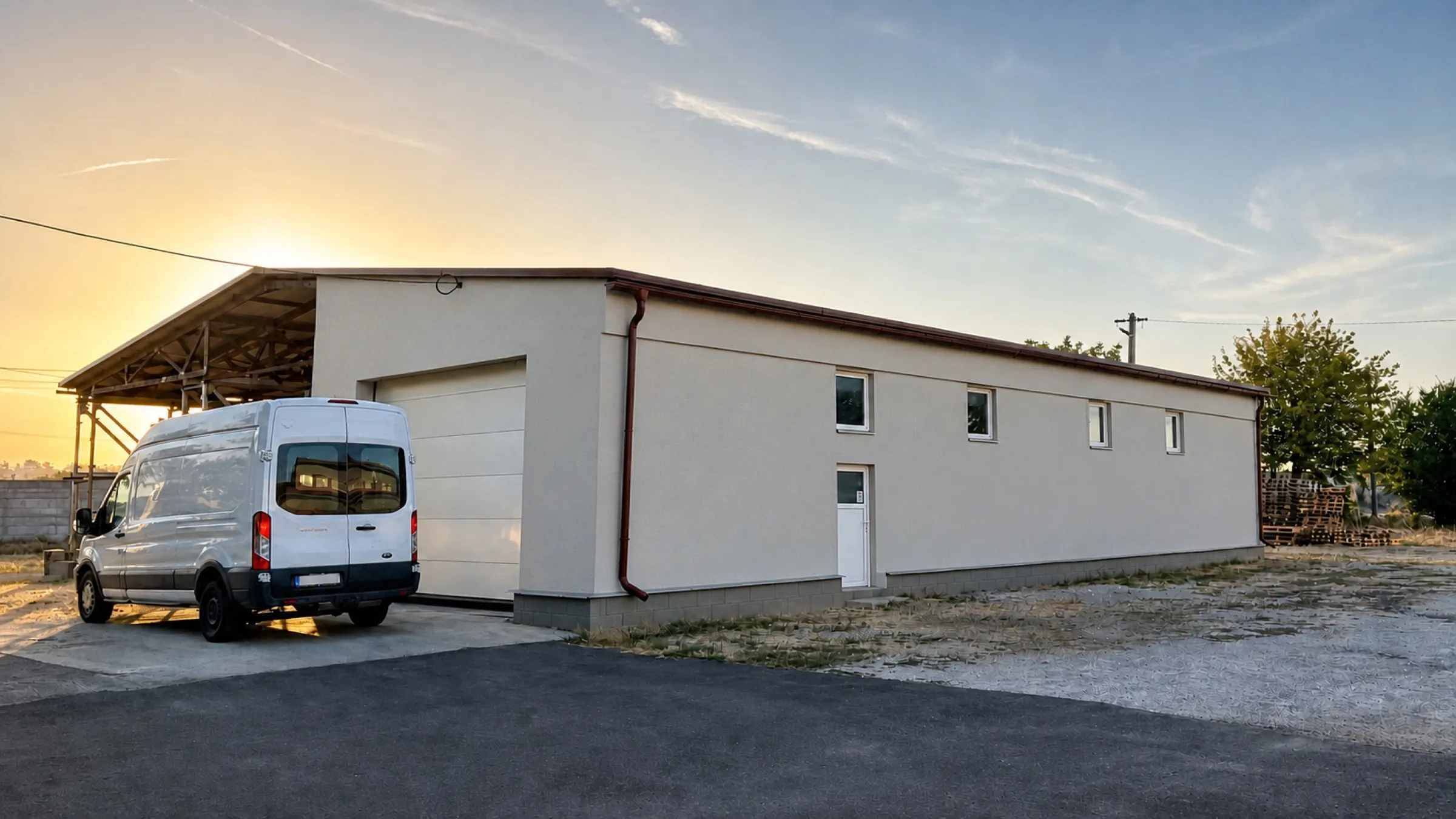 The Hana Cosmetics warehouse with its loading bay and delivery van